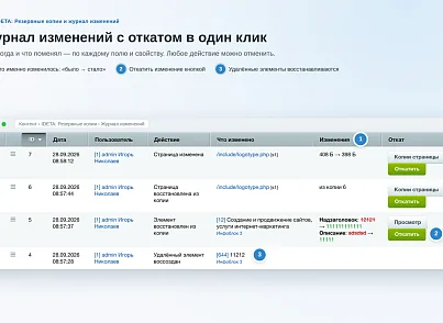 IDETA: Резервные копии и журнал изменений (ideta.backup) - решение для Битрикс