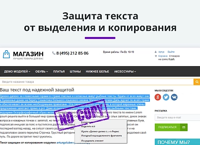 Защита контента сайта от копирования 2.0 + защита от печати страницы (arturgolubev.protectcopy) - решение для Битрикс