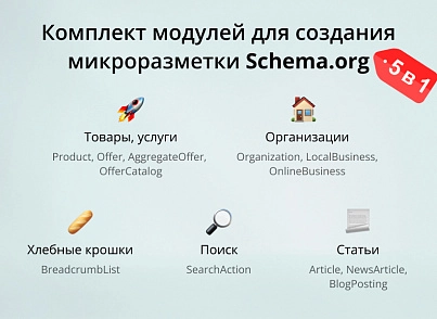 INRAISE: Микроразметка Schema.org 4 в 1. Организация, хлебные крошки, статьи, поиск (inraise.schemaorg) - решение для Битрикс