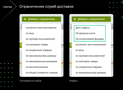 Intensa: Расширение набора ограничений для служб доставок и оплат для интернет-магазина (intensa.restriction) - решение для Битрикс
